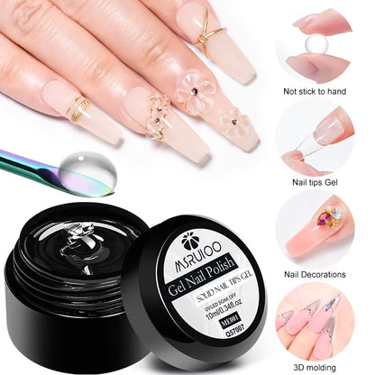 10Ml Clear Solid Nail Tips Gel Long Lasting Bubble-Free UV/LED Building Gel for Nails Home Salon Manicure DIY Design