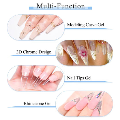 10Ml Clear Solid Nail Tips Gel Long Lasting Bubble-Free UV/LED Building Gel for Nails Home Salon Manicure DIY Design
