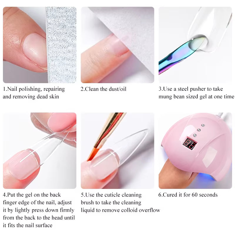 10Ml Clear Solid Nail Tips Gel Long Lasting Bubble-Free UV/LED Building Gel for Nails Home Salon Manicure DIY Design