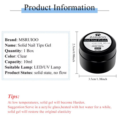 10Ml Clear Solid Nail Tips Gel Long Lasting Bubble-Free UV/LED Building Gel for Nails Home Salon Manicure DIY Design